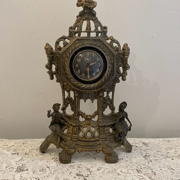 Vintage LowenthalCast Brass Table Mantle Clock Ornate Victorian Style